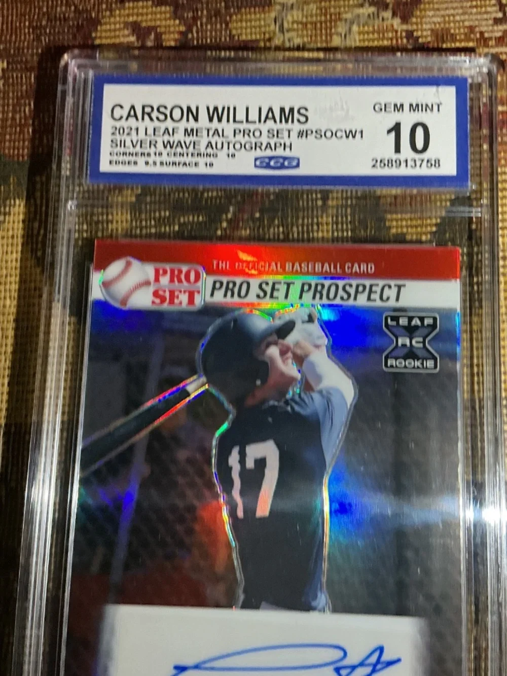 2021 PS0-CW1 Carson Williams Leaf Pro Set Prospect Rookie Auto Graded CCG 10